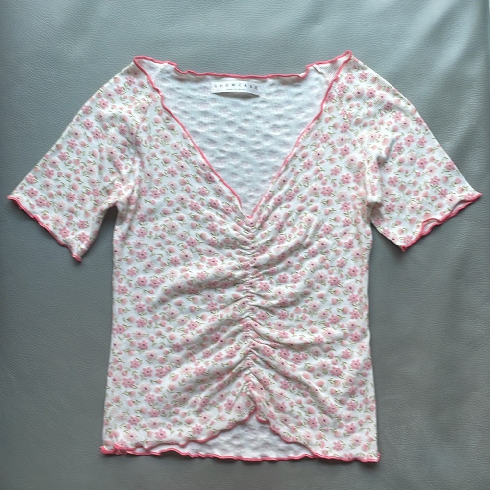 Floral V- Neck Ribbed Top Made in Korea